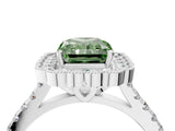 White gold Fancy Green Radiant  Cut Diamond Milgrain Floral Halo Engagement Ring with Pavé Band_19