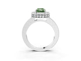 White gold Fancy Green Radiant Cut Diamond Milgrain Halo Engagement Ring with Round Pavé Band and Prong Setting_15