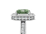 White gold Fancy Green Radiant Cut Diamond Milgrain Halo Engagement Ring with Round Pavé Band and Prong Setting_17