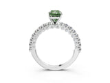 White gold Fancy Green Radiant Cut Diamond Pavé Band Solitaire Ring with Prong Setting_79