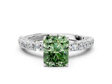 White gold Fancy Green Radiant Cut Diamond Pavé Band Solitaire Ring with Prong Setting_84