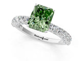 White gold Fancy Green Radiant Cut Diamond Pavé Band Solitaire Ring with Prong Setting_85