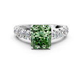 White gold Fancy Green Radiant  Cut Diamond Pavé Band Solitaire with Four-Prong Setting_3