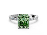 White gold Fancy Green Radiant  Cut Diamond Pavé Band Solitaire with Four-Prong Setting_3