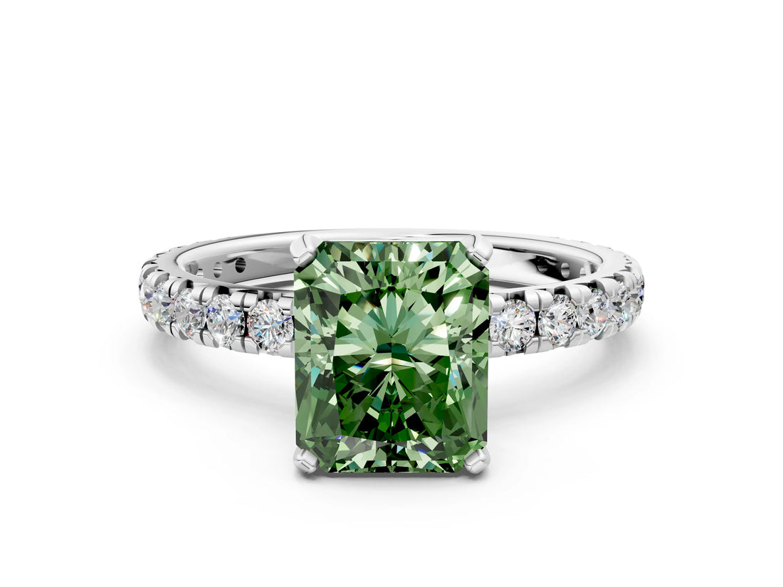 White gold Fancy Green Radiant  Cut Diamond Pavé Band with Four-Prong Setting_13