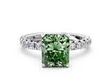 White gold Fancy Green Radiant  Cut Diamond Pavé Band with Four-Prong Setting_13