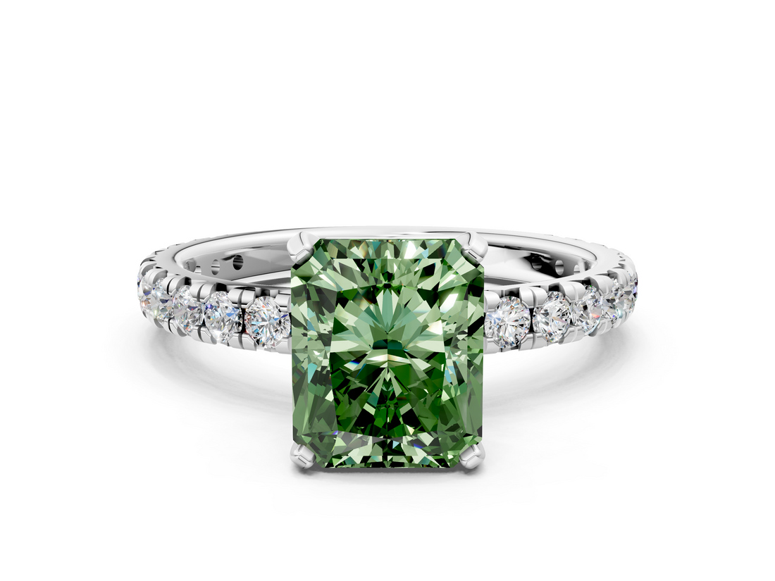 White gold Fancy Green Radiant  Cut Diamond Pavé Band with Four-Prong Setting_55