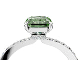 White gold Fancy Green Radiant Cut Diamond Pavé Engagement Ring with Round  Accents and Prong Setting_100