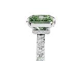 White gold Fancy Green Radiant Cut Diamond Pavé Engagement Ring with Round  Accents and Prong Setting_101
