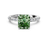 White gold Fancy Green Radiant Cut Diamond Pavé Engagement Ring with Round  Accents and Prong Setting_96