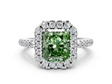 White gold Fancy Green Radiant Cut Diamond Pavé Halo Ring with Four-Prong Setting_49