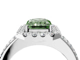 White gold Fancy Green Radiant Cut Diamond Pavé Halo Ring with Four-Prong Setting_52