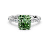 White gold Fancy Green Radiant Cut Diamond Pavé Solitaire Engagement Ring with Four-Prong Setting_97