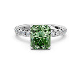 White gold Fancy Green Radiant Cut Diamond Pavé Solitaire Ring with Round Band and Prong Setting_13