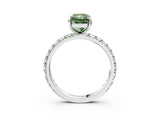 White gold Fancy Green Radiant Cut Diamond Pavé Solitaire Ring with Round Band and Prong Setting_16