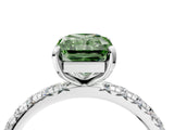 White gold Fancy Green Radiant Cut Diamond Pavé Solitaire Ring with Round Band and Prong Setting_17