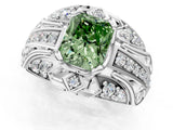 White gold Fancy Green Radiant Cut Diamond Pave Art Deco Split Shank Ring with Four-Prong Setting_1
