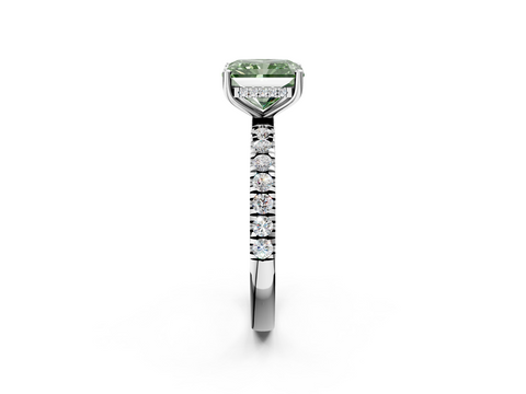 White gold Fancy Green Radiant  Cut Diamond Pave Band Solitaire Ring with Four-Prong Setting_26