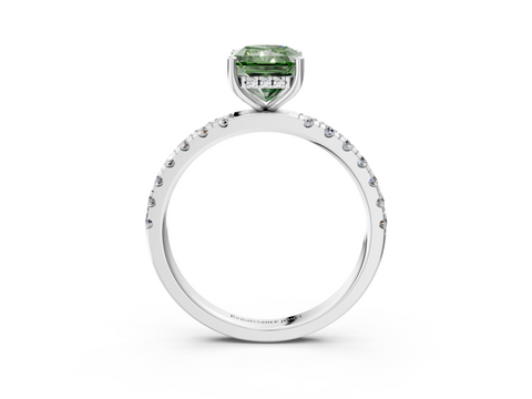 White gold Fancy Green Radiant  Cut Diamond Pave Band Solitaire Ring with Four-Prong Setting_27