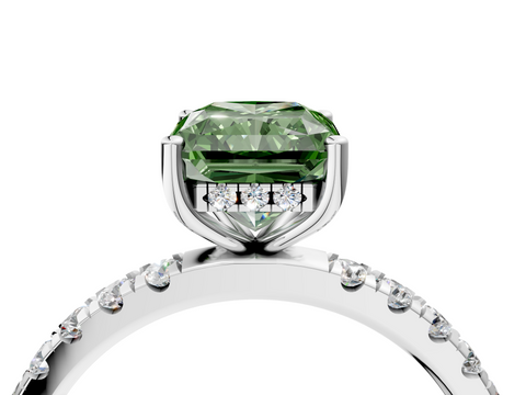 White gold Fancy Green Radiant  Cut Diamond Pave Band Solitaire Ring with Four-Prong Setting_28