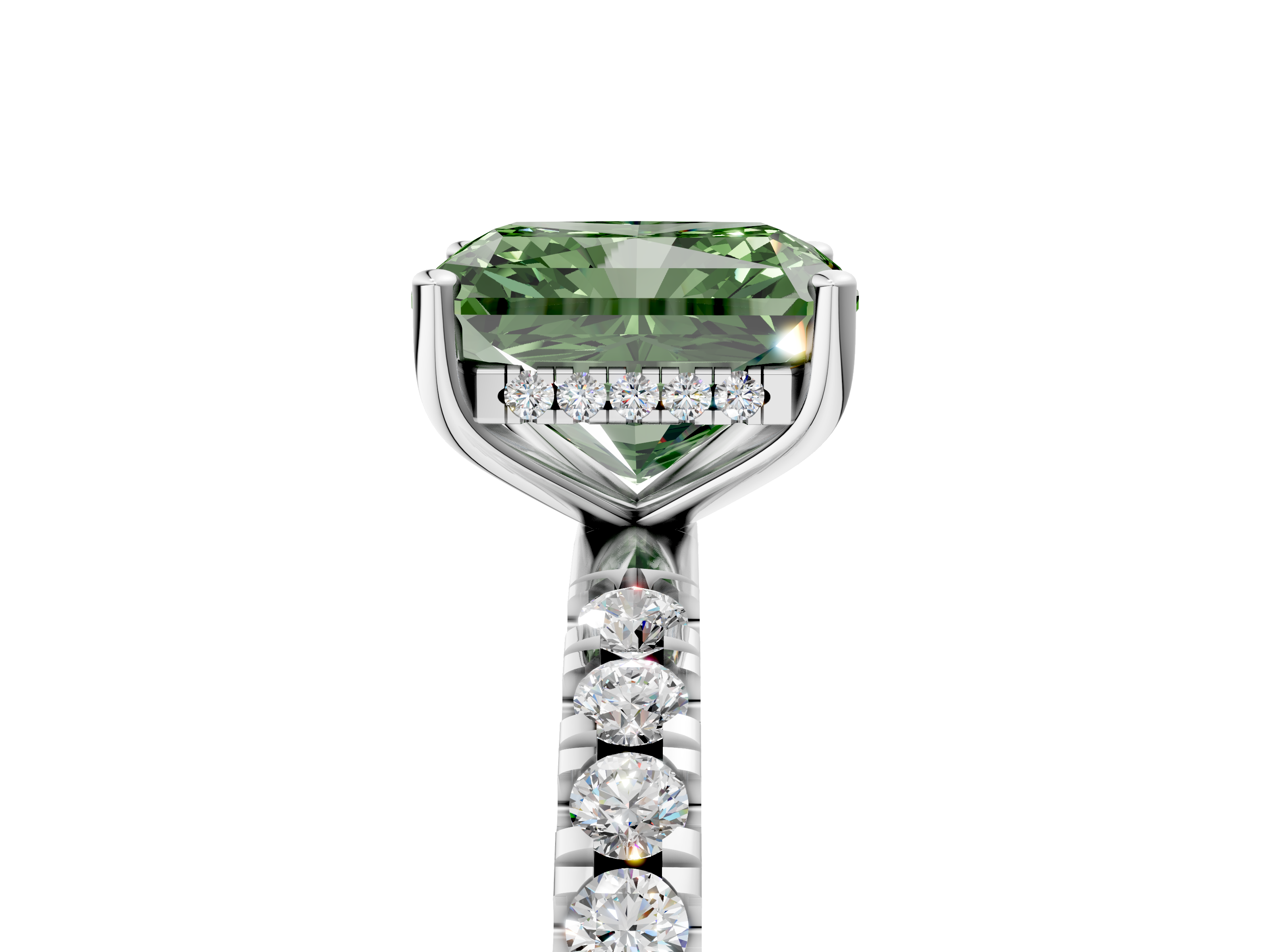 White gold Fancy Green Radiant  Cut Diamond Pave Band Solitaire Ring with Four-Prong Setting_29