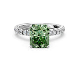 White gold Fancy Green Radiant Cut Diamond Pave Band Solitaire Ring with Round  and Prong Setting_118