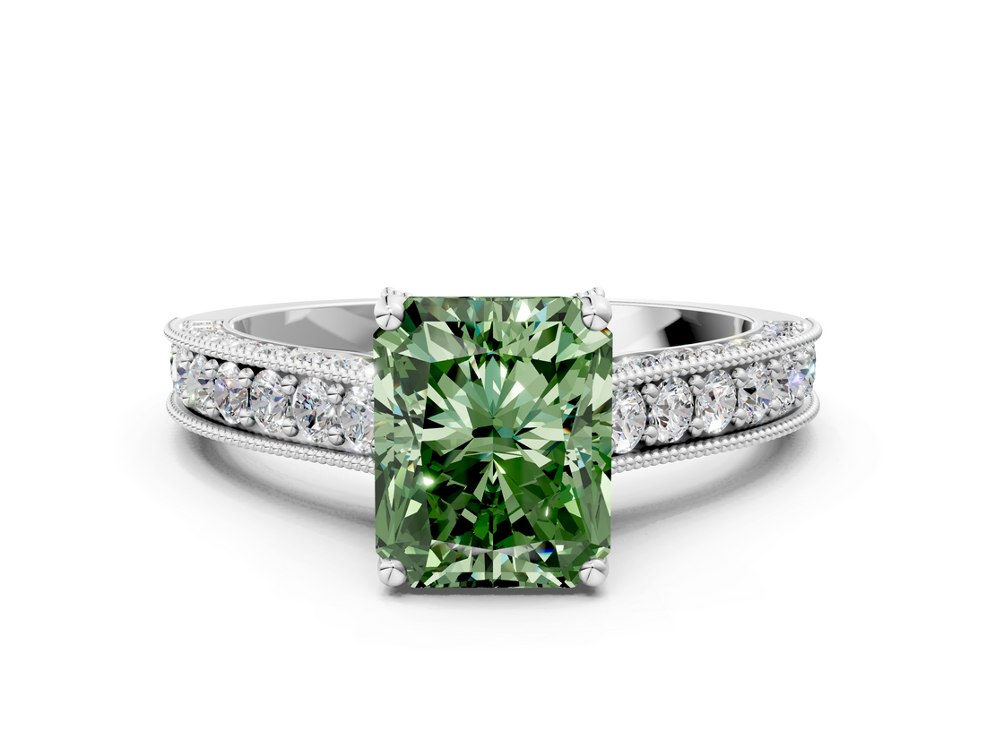 White gold Fancy Green Radiant  Cut Diamond Pave Band with Four-Prong Setting_37