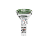 White gold Fancy Green Radiant  Cut Diamond Ring with Baguette Side Stones, Channel Set Band, and Four-Prong Setting_8