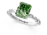 White gold Fancy Green Radiant Cut Diamond Ring with Marquise and Round  Side Stones and Four-Prong Setting_65