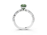 White gold Fancy Green Radiant Cut Diamond Ring with Marquise and Round  Side Stones and Four-Prong Setting_67