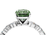 White gold Fancy Green Radiant Cut Diamond Ring with Marquise and Round  Side Stones and Four-Prong Setting_68
