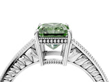 White gold Fancy Green Radiant Cut Diamond Ring with Milgrain Pavé Band and Four-Prong Setting_31