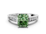 White gold Fancy Green Radiant Cut Diamond Ring with Milgrain Pavé Band and Four-Prong Setting_32