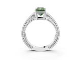 White gold Fancy Green Radiant Cut Diamond Ring with Milgrain Pavé Band and Four-Prong Setting_32