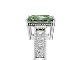 White gold Fancy Green Radiant Cut Diamond Ring with Milgrain Pavé Band and Four-Prong Setting_37