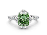 White gold Fancy Green Radiant Cut Diamond Ring with Pavé Band and Floral Prong Setting_39
