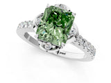 White gold Fancy Green Radiant Cut Diamond Ring with Pavé Band and Floral Prong Setting_40