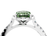 White gold Fancy Green Radiant Cut Diamond Ring with Pavé Band and Floral Prong Setting_43