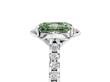 White gold Fancy Green Radiant Cut Diamond Ring with Pavé Band and Floral Prong Setting_44