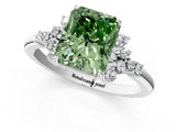 White gold Fancy Green Radiant Cut Diamond Ring with Side Stones and Four-Prong Setting_151