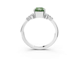 White gold Fancy Green Radiant Cut Diamond Ring with Side Stones and Four-Prong Setting_153