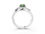 White gold Fancy Green Radiant  Cut Diamond Ring with Tapered Baguette Side Stones in Four-Prong Setting_6