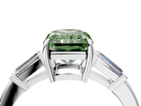 White gold Fancy Green Radiant  Cut Diamond Ring with Tapered Baguette Side Stones in Four-Prong Setting_7