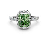 White gold Fancy Green Radiant Cut Diamond Scalloped Halo Engagement Ring with Round Shared Prong Band_13