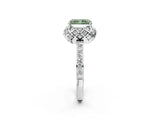 White gold Fancy Green Radiant Cut Diamond Scalloped Halo Engagement Ring with Round Shared Prong Band_15