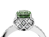 White gold Fancy Green Radiant Cut Diamond Scalloped Halo Engagement Ring with Round Shared Prong Band_17