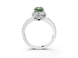 White gold Fancy Green Radiant Cut Diamond Scalloped Halo Engagement Ring with Round Shared Prong Band_22