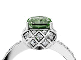 White gold Fancy Green Radiant Cut Diamond Scalloped Halo Engagement Ring with Round Shared Prong Band_23