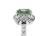 White gold Fancy Green Radiant Cut Diamond Scalloped Halo Engagement Ring with Round Shared Prong Band_24