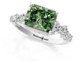 White gold Fancy Green Radiant Cut Diamond Scattered Round Accent Ring with Prong Setting_13
